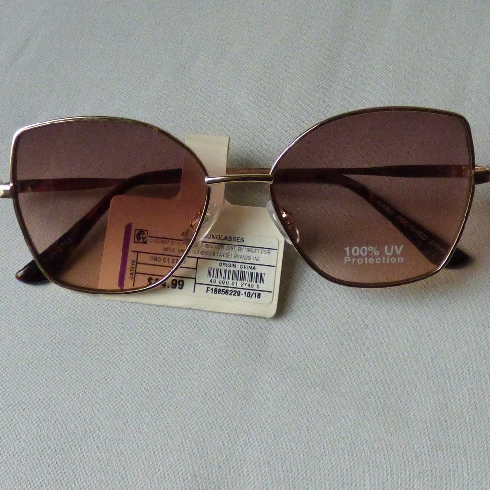 Cat Eye Metal Sunglasses, Gold
